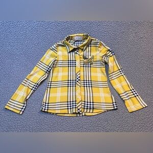 Btween Long Sleeve Button Up Plaid Blouse Girls Size 12 Yellow Sequin Butterfly